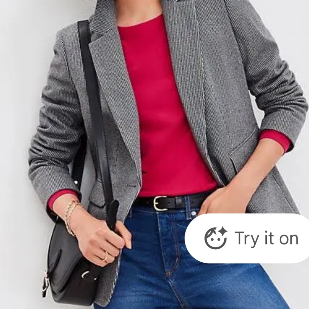 LOFT Black and White Houndstooth Puppytooth Blazer